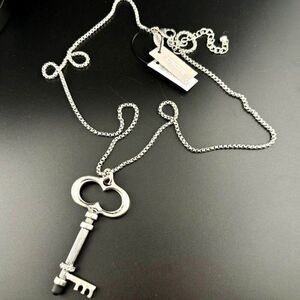 Chico's Silver tone Large Key Stylus Long Necklace Door Opener Antiqued Finish